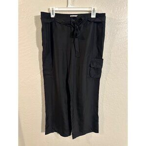 WHBM Black 100% Silk Belted Pocketed Cargo Wide Leg Casual Pants